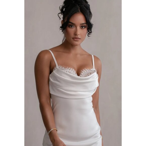 JLUXLABEL IVORY UNVEILED SATIN MAXI BRIDAL DRESS - Size Medium - Picture 2 of 11